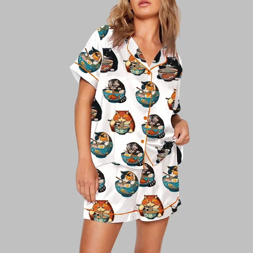 Chonky Black Cat Ramen Japanese Noodles Pajama Set - Image 2