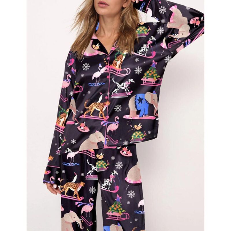 Christmas Animals Satin Pajama Set For Women - Image 2