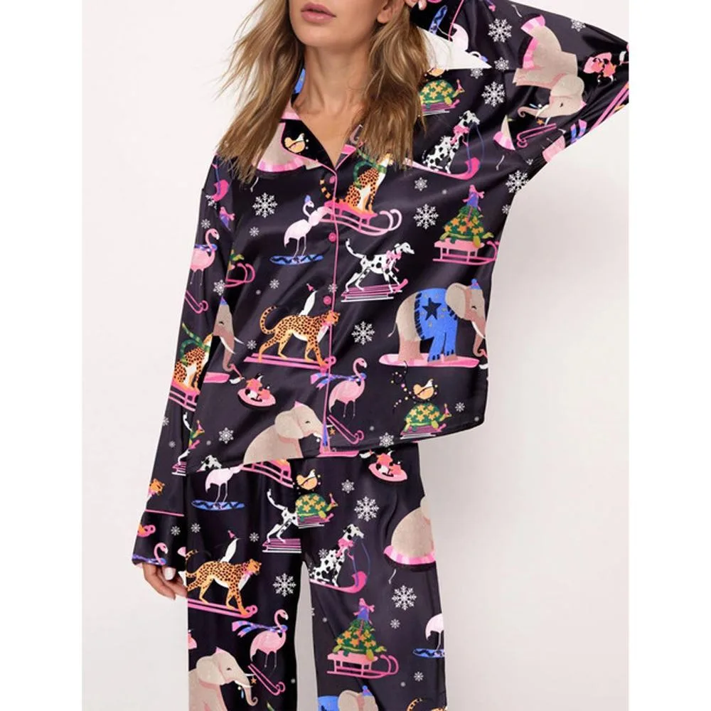 Christmas Animals Satin Pajama Set For Women - Image 2