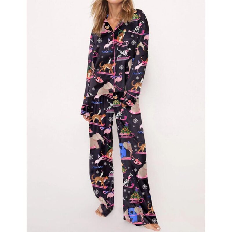 Christmas Animals Satin Pajama Set For Women - Image 3