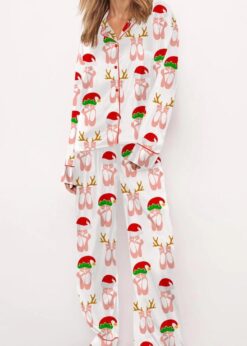 Christmas Ballet Shoes Satin Pajama Set For Women