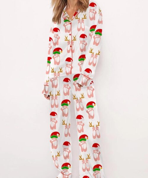 Christmas Ballet Shoes Satin Pajama Set For Women