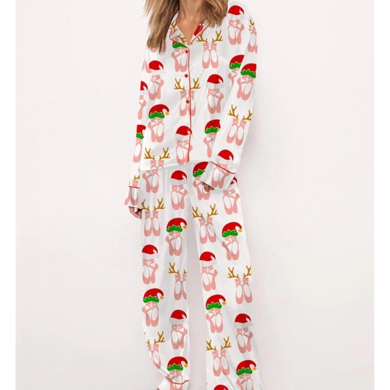 Christmas Ballet Shoes Satin Pajama Set For Women