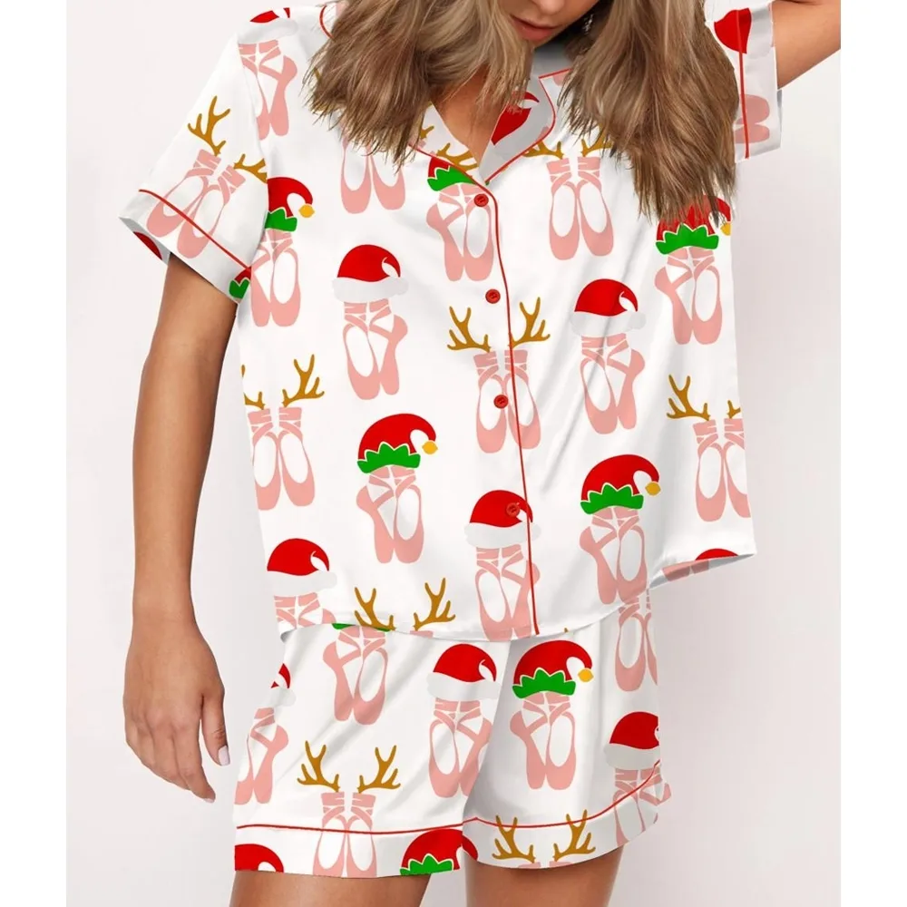 Christmas Ballet Shoes Satin Pajama Set For Women - Image 2