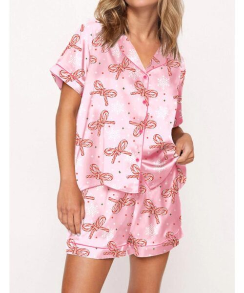 Christmas Bows Satin Pajama Set For Women