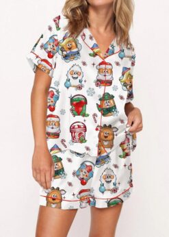 Christmas Classic Nuggets Satin Pajama Set For Women