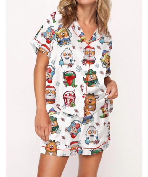 Christmas Classic Nuggets Satin Pajama Set For Women