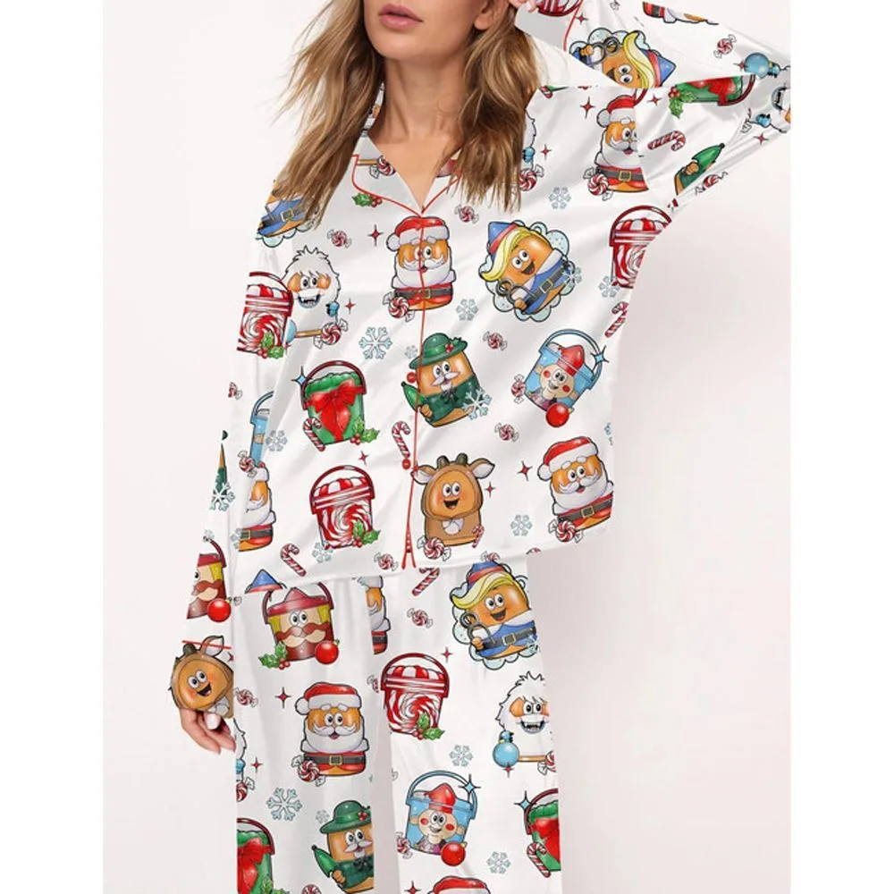 Christmas Classic Nuggets Satin Pajama Set For Women - Image 2