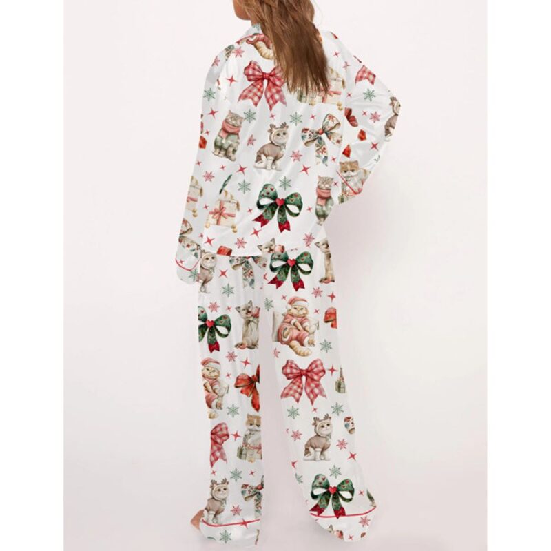 Christmas Coquette Cat Satin Pajama Set For Women - Image 3