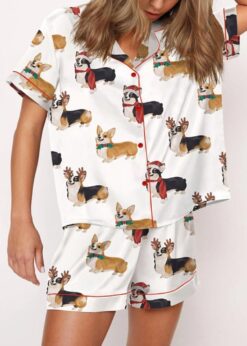 Christmas Corgi Satin Pajama Set For Women