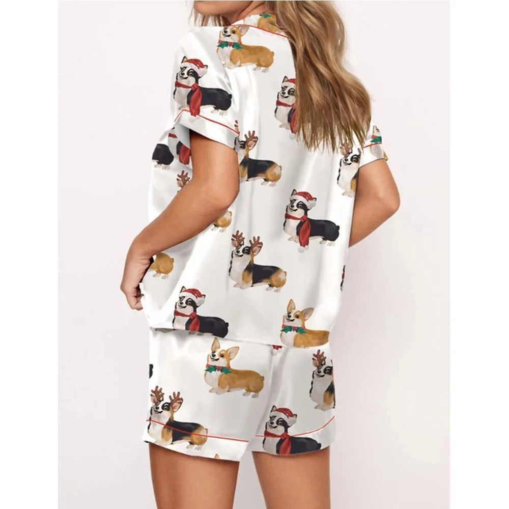 Christmas Corgi Satin Pajama Set For Women - Image 2