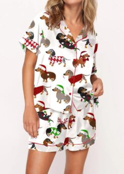 Christmas Dachshund Satin Pajama Set For Women