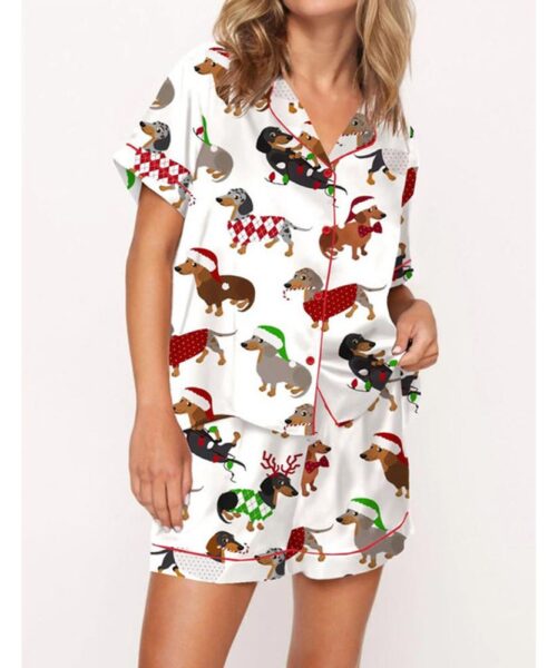 Christmas Dachshund Satin Pajama Set For Women