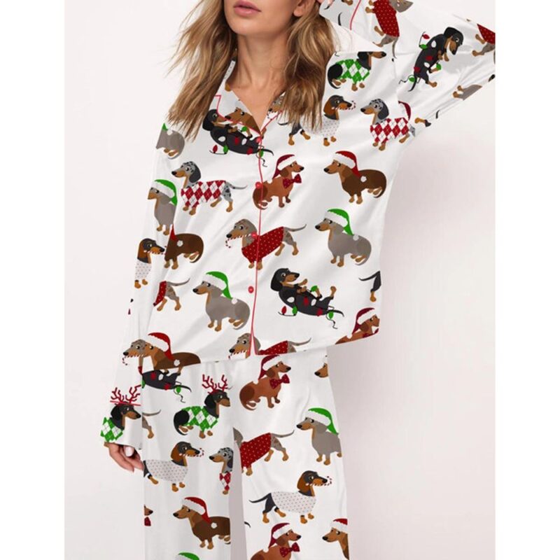 Christmas Dachshund Satin Pajama Set For Women - Image 2