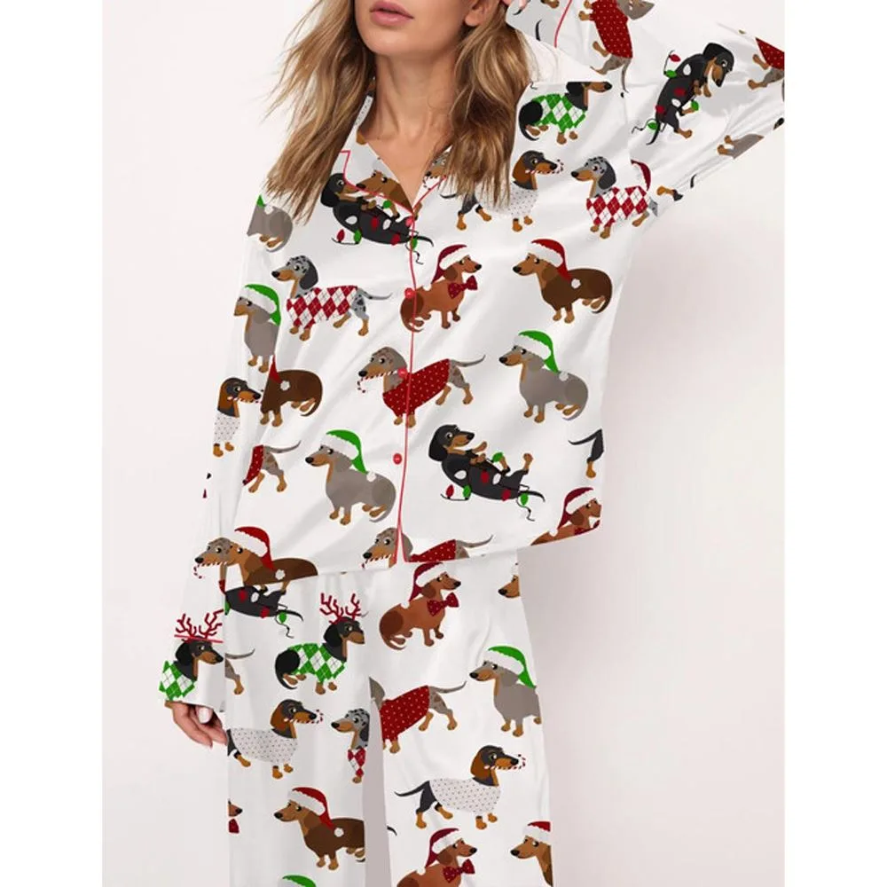 Christmas Dachshund Satin Pajama Set For Women - Image 2