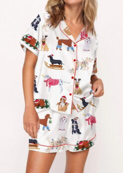 Christmas Doggy Satin Pajama Set For Women