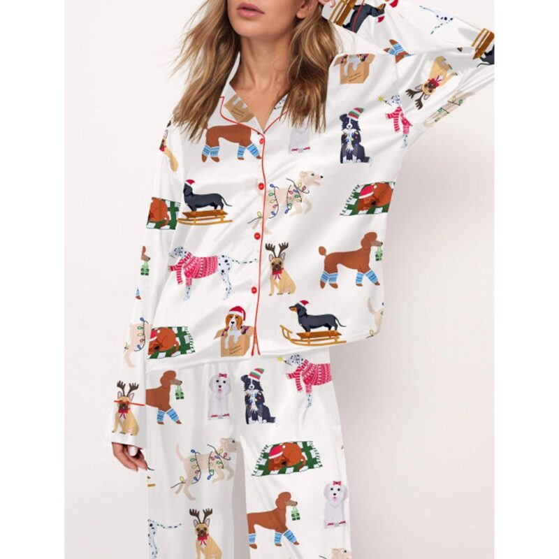 Christmas Doggy Satin Pajama Set For Women - Image 2