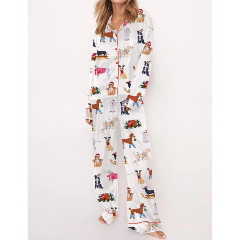 Christmas Doggy Satin Pajama Set For Women - Image 3
