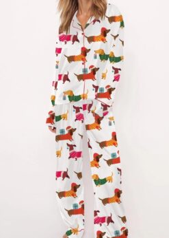 Christmas Festive Dachshund Satin Pajama Set For Women