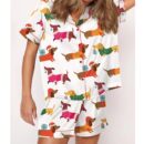 Christmas Festive Dachshund Satin Pajama Set For Women