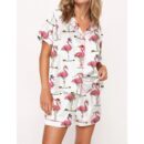 Christmas Flamingo Martini Satin Pajama Set For Women