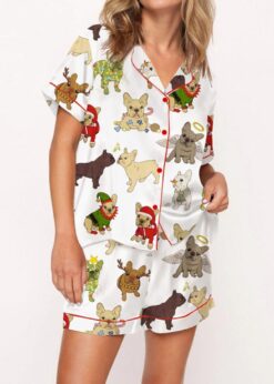 Christmas French Bulldog Satin Pajama Set For Women