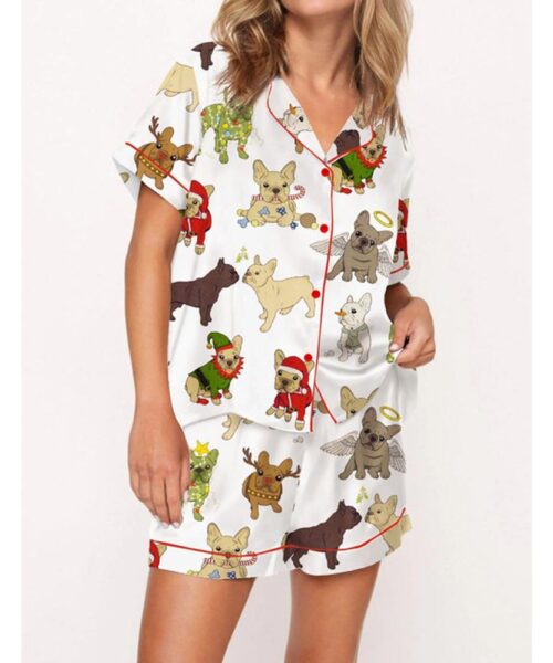 Christmas French Bulldog Satin Pajama Set For Women