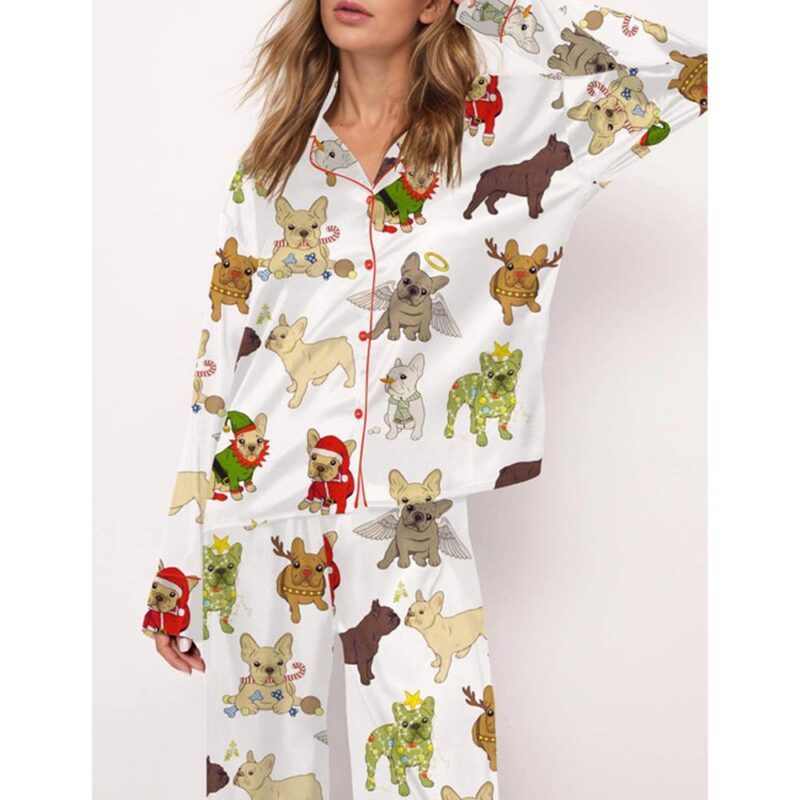 Christmas French Bulldog Satin Pajama Set For Women - Image 2