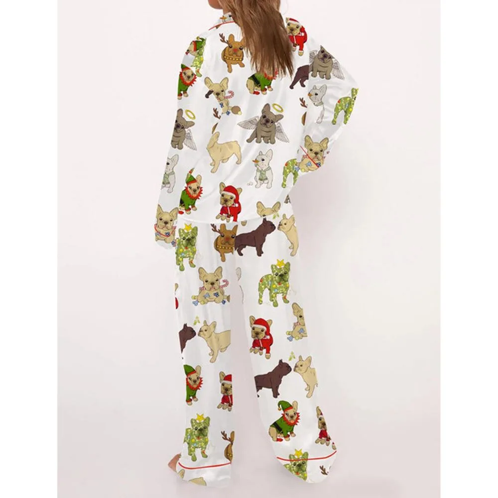 Christmas French Bulldog Satin Pajama Set For Women - Image 3