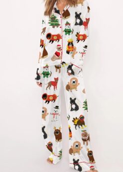 Christmas Funny Dogs Satin Pajama Set For Women