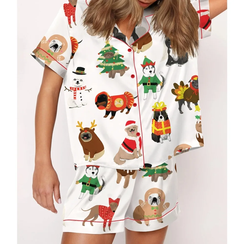 Christmas Funny Dogs Satin Pajama Set For Women - Image 2