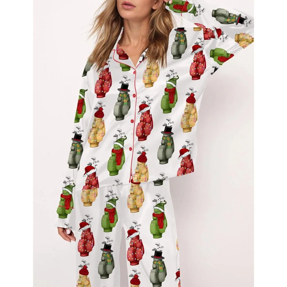 Christmas Golf Satin Pajama Set For Women - Image 2