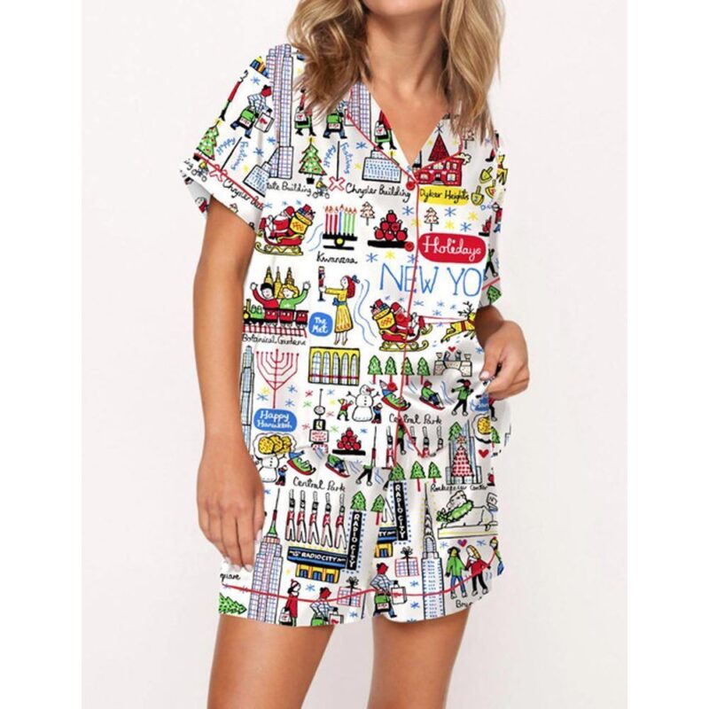 Christmas Holidays In New York Satin Pajama Set For Women - Image 2
