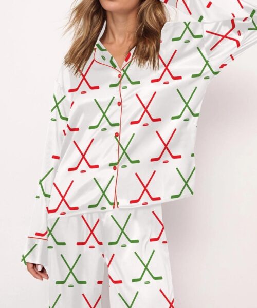 Christmas Ice Hockey Satin Pajama Set For Women