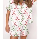 Christmas Ice Hockey Satin Pajama Set For Women