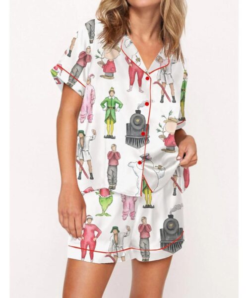 Christmas Movies Satin Pajama Set For Women