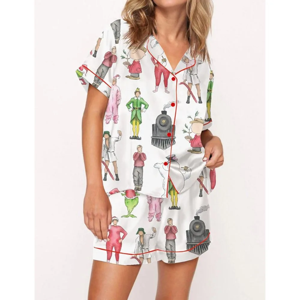 Christmas Movies Satin Pajama Set For Women