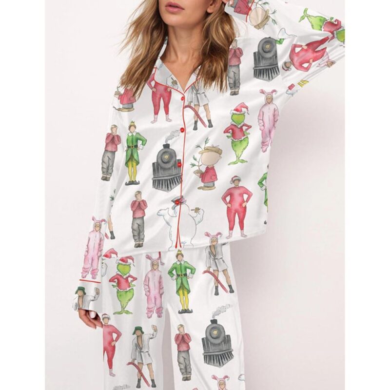 Christmas Movies Satin Pajama Set For Women - Image 2