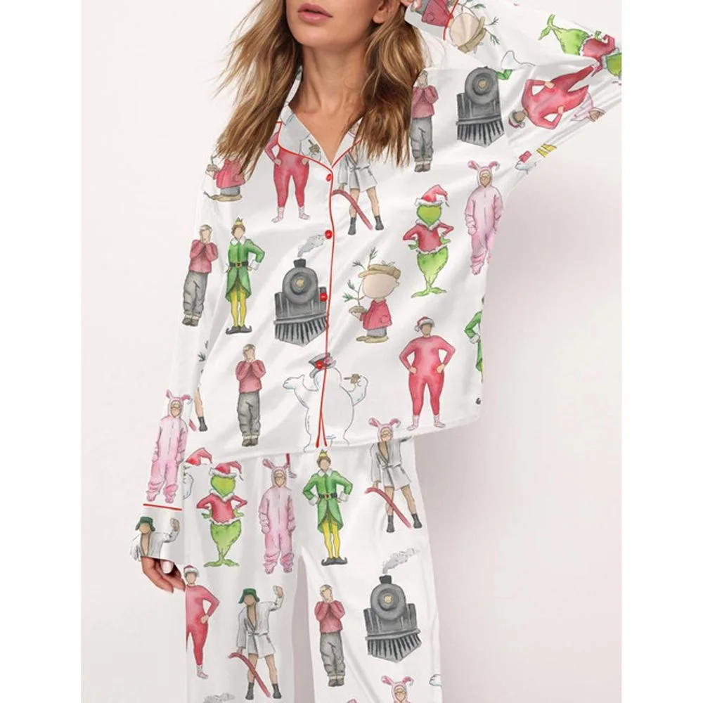 Christmas Movies Satin Pajama Set For Women - Image 2