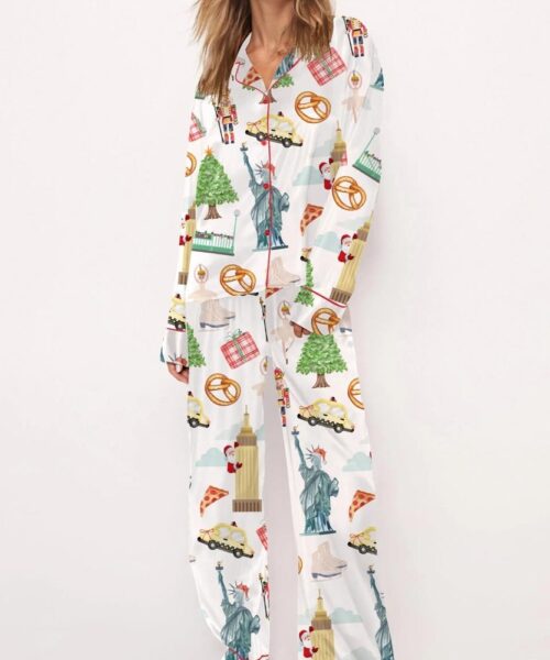 Christmas New York Satin Pajama Set For Women