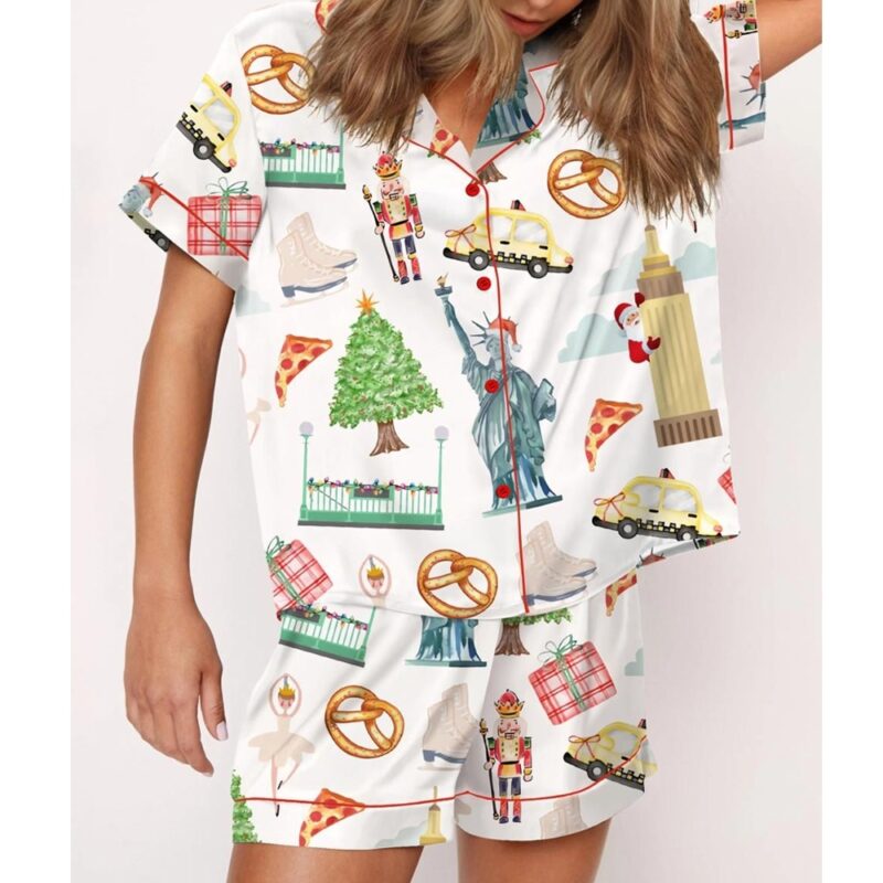 Christmas New York Satin Pajama Set For Women - Image 2