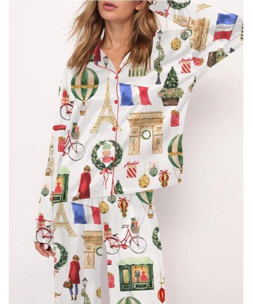 Christmas Paris Satin Pajama Set For Women