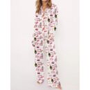 Christmas Pink Champagne Macarons Satin Pajama Set For Women