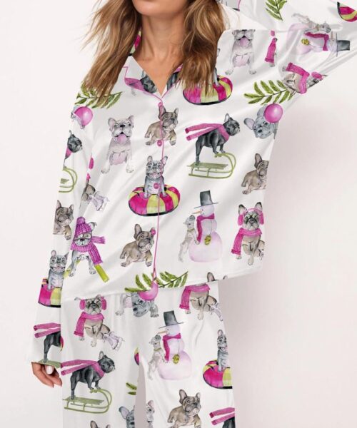 Christmas Skiing French Bulldog Satin Pajama Set