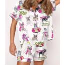 Christmas Skiing French Bulldog Satin Pajama Set For Women