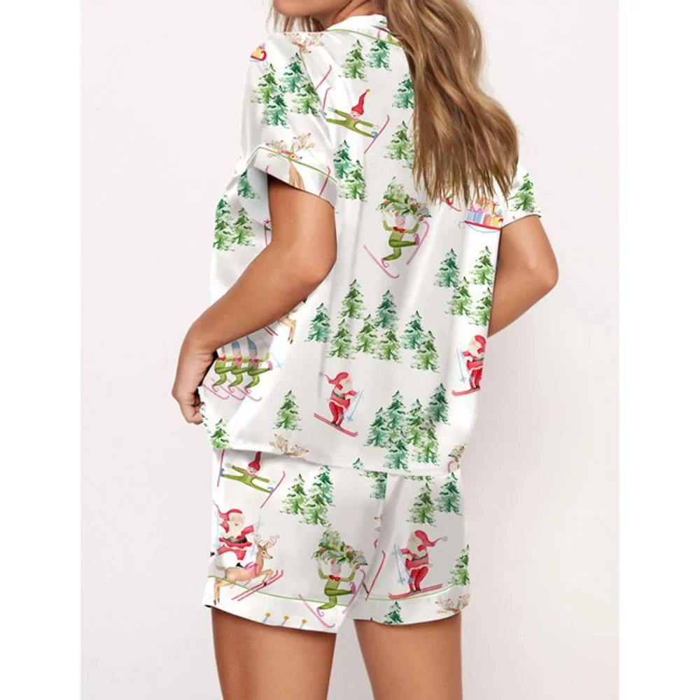 Christmas Skiing Holiday Satin Pajama Set For Women - Image 2