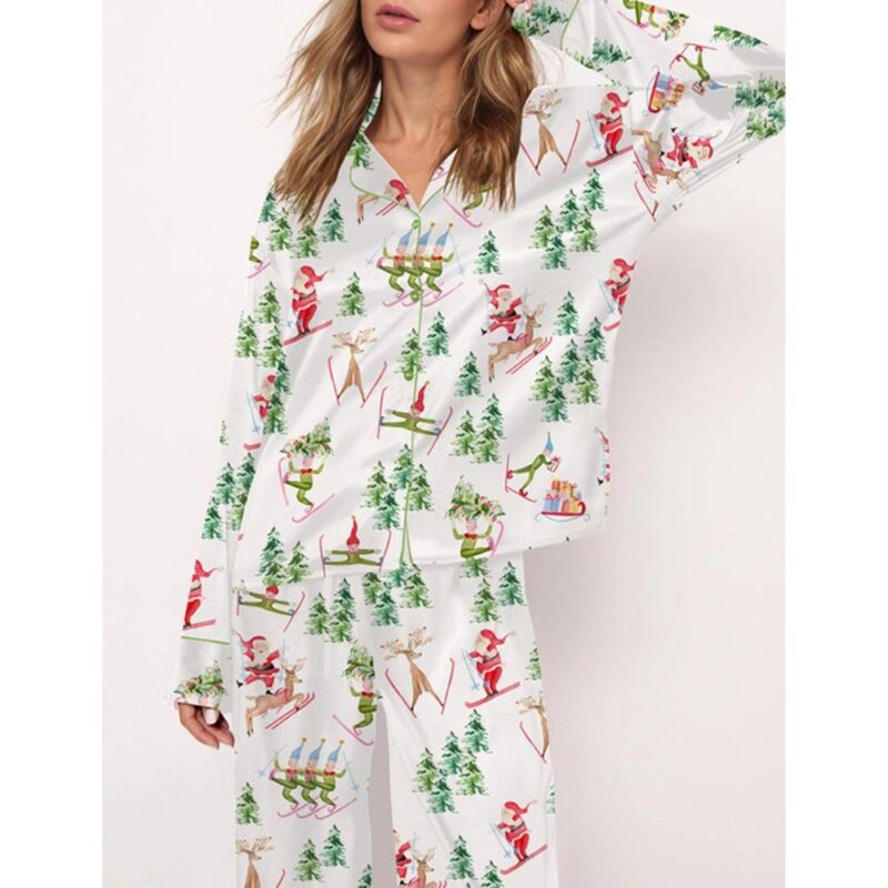 Christmas Skiing Holiday Satin Pajama Set For Women - Image 3
