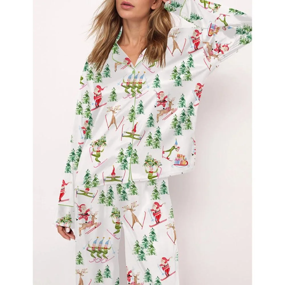 Christmas Skiing Holiday Satin Pajama Set For Women - Image 3