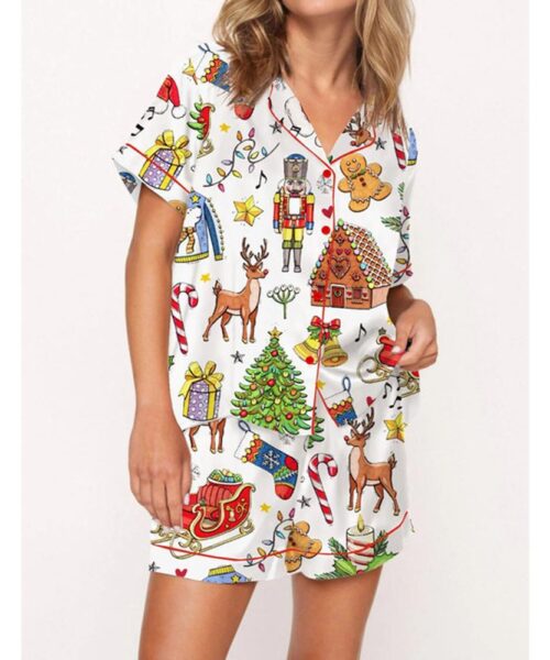 Christmas Things Satin Pajama Set For Women