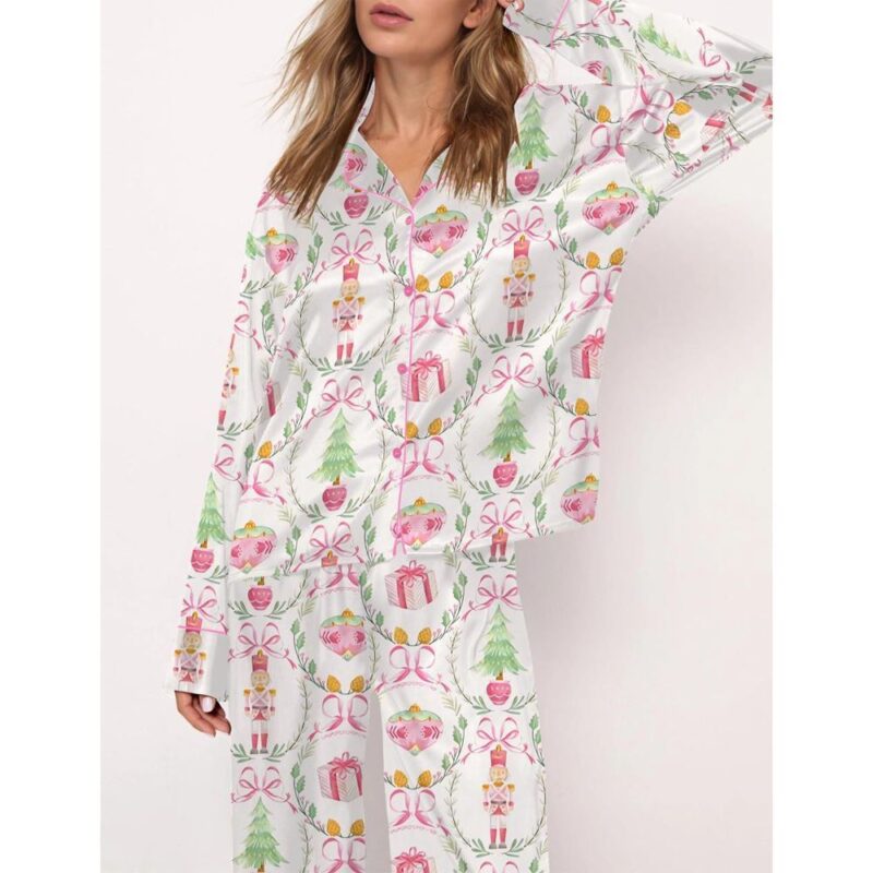 Christmas Wreath Nutcracker Satin Pajama Set For Women - Image 3
